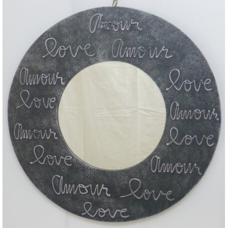 miroir LOVE rond noir