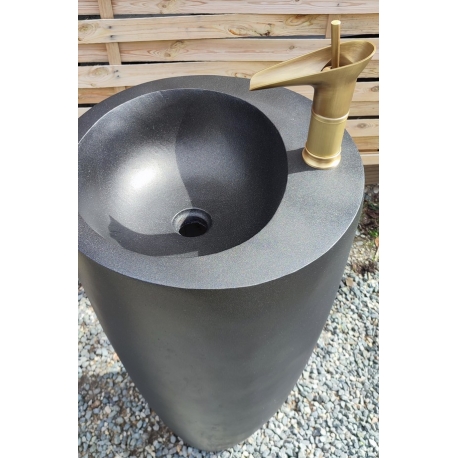 Vasque en terrazzo noire quartz sur pied + robinet